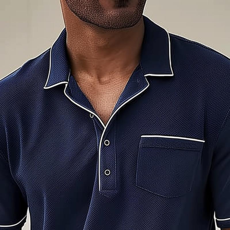 Men's Classic Piqué Polo Shirt with Chest Pocket and Trendy Contrast Trim - Regular Fit