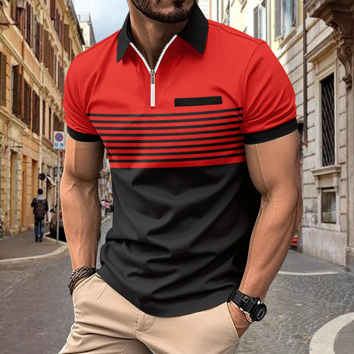 Men's Slim Fit Striped Polo Shirt - Breathable and Trendy Casual Wear