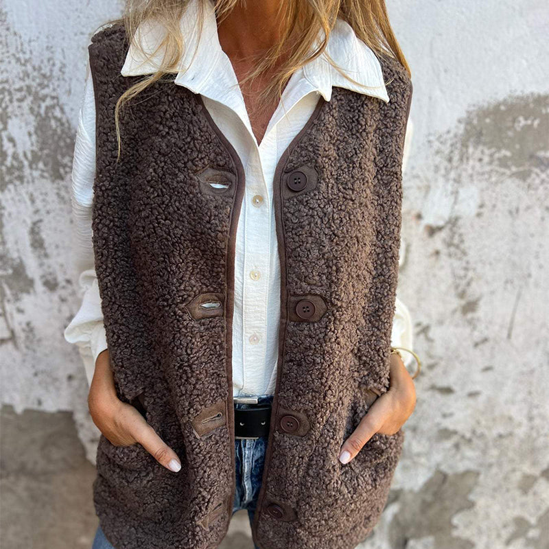 Oversized Damen Fleece Weste ohne Ärmel – lässig und warm für Herbst und Winter