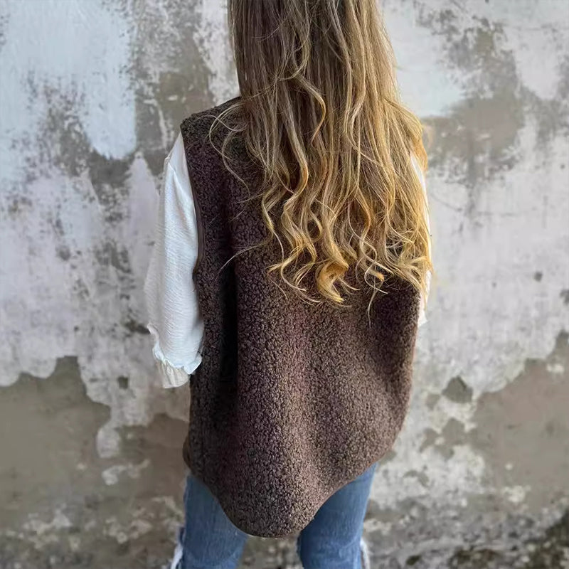 Oversized Damen Fleece Weste ohne Ärmel – lässig und warm für Herbst und Winter