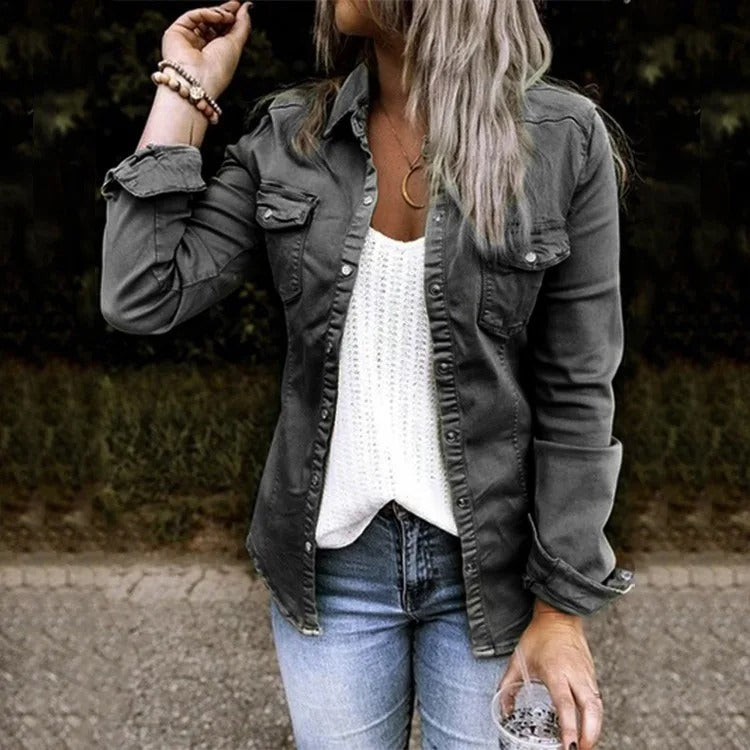 Leichte Baumwoll-Damenjeansjacke im klassischen Stil für den Frühling – lässig und elegant