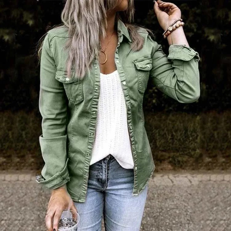 Leichte Baumwoll-Damenjeansjacke im klassischen Stil für den Frühling – lässig und elegant