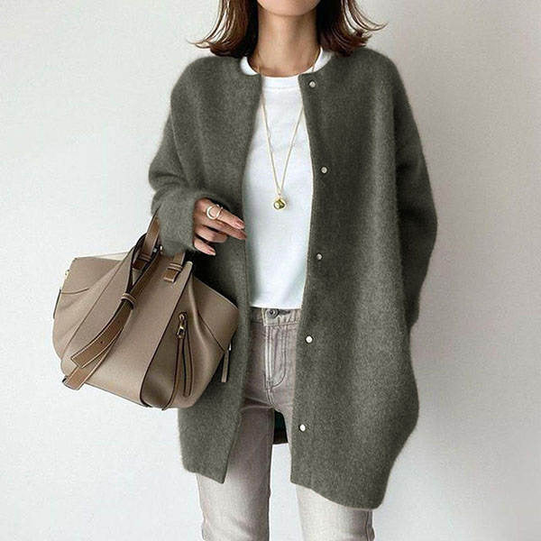 Langärmlige Damenstrickjacke aus Wolle mit Knöpfen – leichter Frühlingspullover für einen lässigen Look