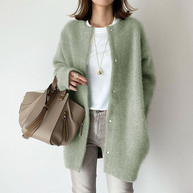 Langärmlige Damenstrickjacke aus Wolle mit Knöpfen – leichter Frühlingspullover für einen lässigen Look