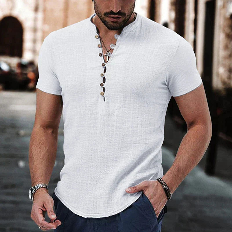 Modisches Herren-Henley-Shirt - Kurzarm, ultraleicht, atmungsaktive Baumwolle mit traditionellem Knopfverschluss